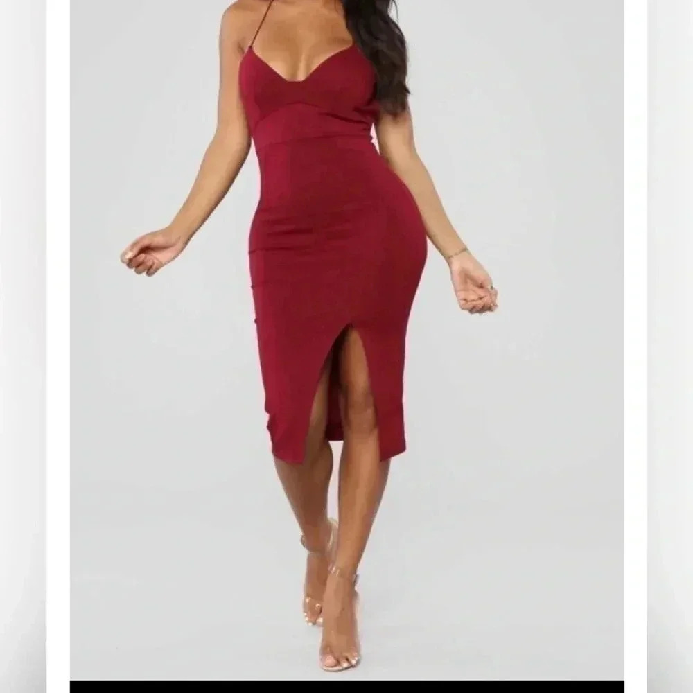 Fashion Nova Red Sleeveless Dress on Mercari Burgundy midi dress, Red sleeveless
